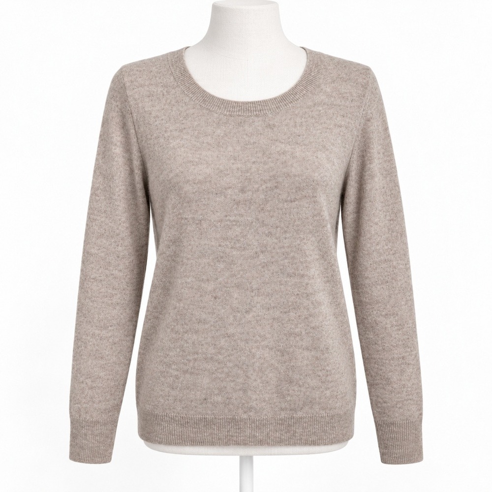 Nordstrom Womens 100% Cashmere Crew Neck Sweater Size XL Tan Luxury Minimalist